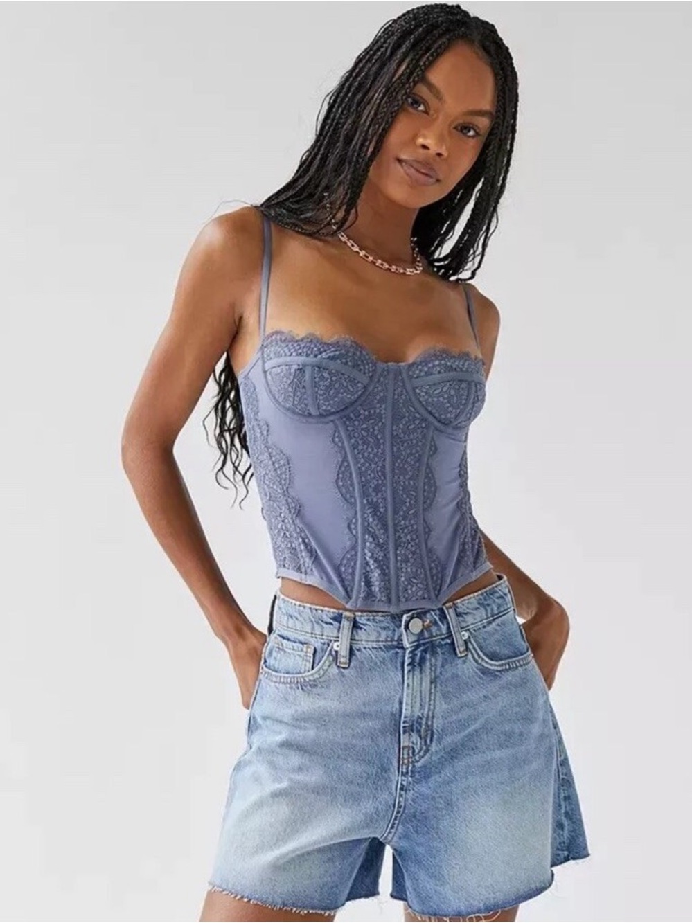 Urban Outfitters Out From Under Modern Love Corset Slate Blue